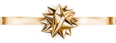 Beautiful gold shiny bow with horizontal ribbon with shadowのイラスト素材
