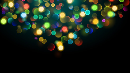Abstract background with bokeh effect. Blurred defocused multicolored lights. Colored bokeh lights on black background.のイラスト素材