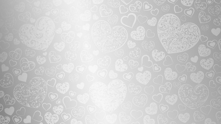 Background of big and small hearts with swirls in gray colorsのイラスト素材