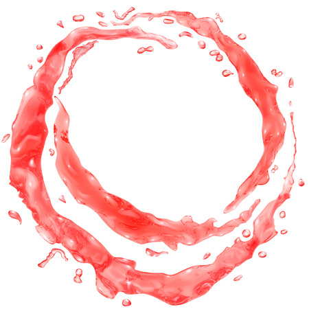 Set of opaque water splashes in the form of a half rings and water drops in red colors, isolated on white backgroundのイラスト素材