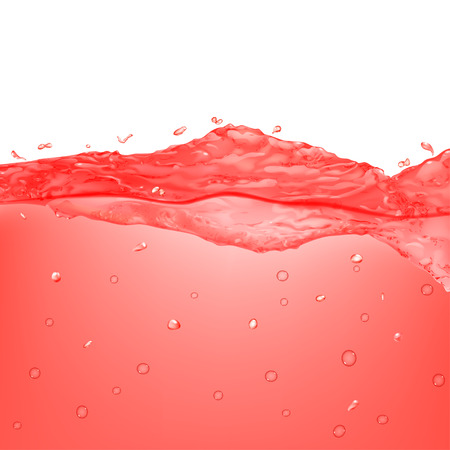Opaque water wave with drops and bubbles in red colors, isolated on white backgroundのイラスト素材