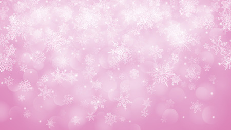 Christmas background of falling snowflakes in pink colors with bokeh effectのイラスト素材