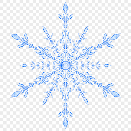 Big translucent Christmas snowflake in blue colors on transparent background.  Transparency only in vector fileのイラスト素材