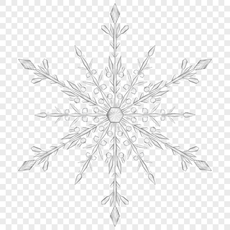 Big translucent Christmas snowflake in gray colors on transparent background.  Transparency only in vector fileのイラスト素材