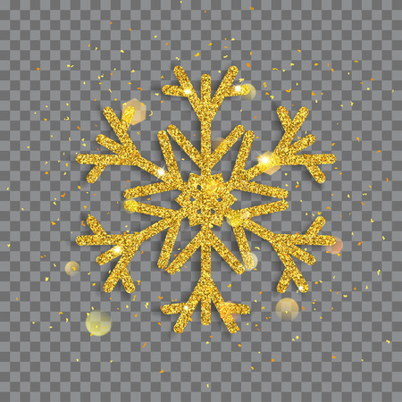 Big shiny Christmas snowflake made of golden glitters with sparkles and glaresのイラスト素材
