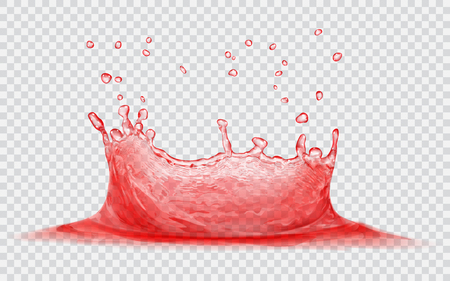 Transparent water crown with water drops. Splash of water in red colors, isolated on transparent background. Transparency only in vector fileのイラスト素材
