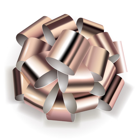 Beautiful big bow made of bronze shiny ribbon with shadow on white backgroundのイラスト素材