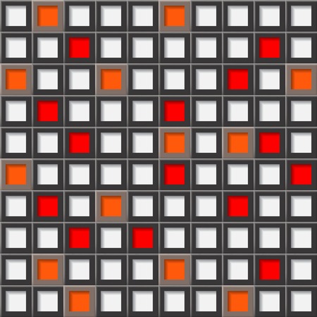Abstract background or seamless pattern of tiles with square holes in white, black and orange colorsのイラスト素材