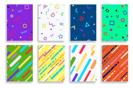 Set of geometric cover designs in memphis style illustration.のイラスト素材