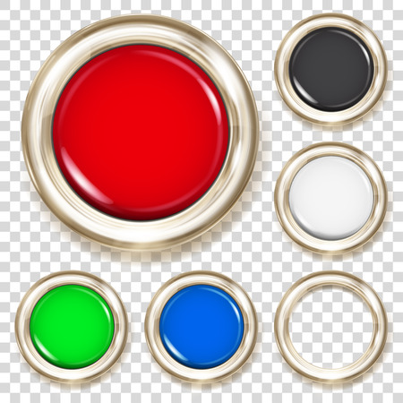 Set of big plastic buttons in various colors with light metallic borderのイラスト素材