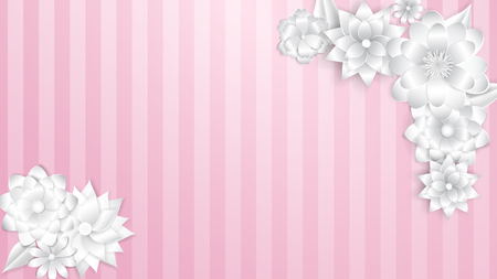 Beautiful volume paper flowers with soft shadows on striped background in pink colors.のイラスト素材
