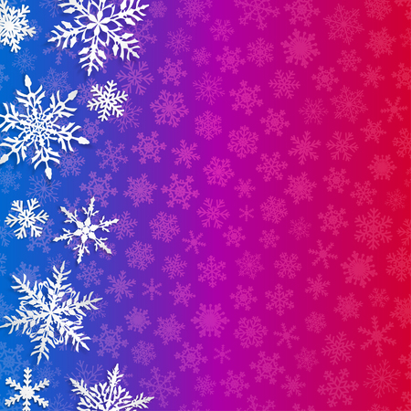 Christmas illustration with big white snowflakes with shadows on blue and purple backgroundのイラスト素材
