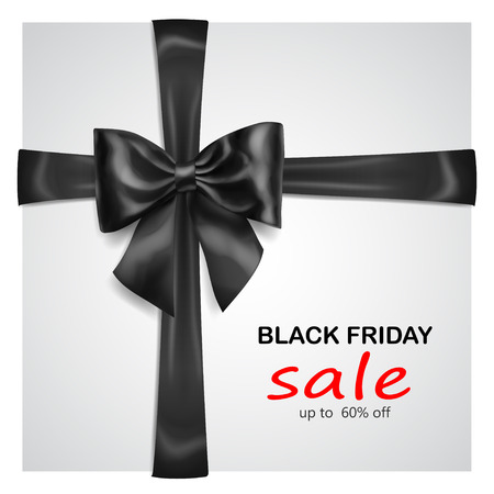 Black bow with crosswise ribbons with shadow and inscription Black Friday Sale on gray backgroundのイラスト素材