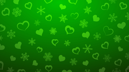 Background of snowflakes and small hearts, in green colorsのイラスト素材