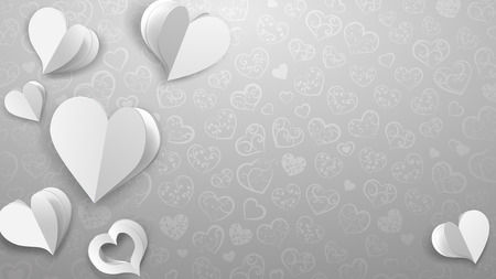 Background with paper volume hearts, white on grayのイラスト素材