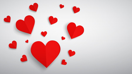 Background with many paper volume hearts, red on whiteのイラスト素材
