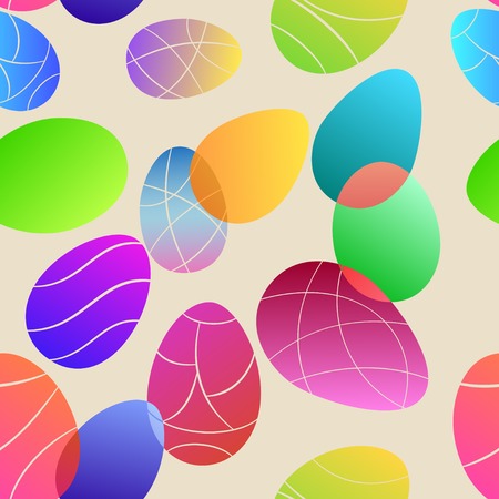 Seamless multicolored pattern of colored Easter eggs on beige backgroundのイラスト素材
