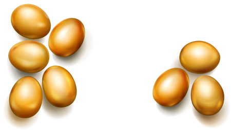 Realistic golden Easter eggs with shadows on white backgroundのイラスト素材