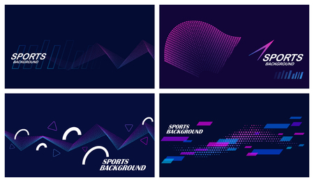 Set of four dark abstract sports backgrounds in blue and purple colorsのイラスト素材