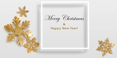 Vector illustration of beautiful shiny complex Christmas snowflakes made of sparkles in golden colorsのイラスト素材