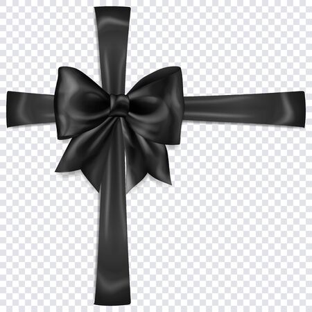 Beautiful black bow with crosswise ribbons with shadow on transparent backgroundのイラスト素材
