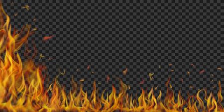 Translucent fire flames and sparks on transparent background. For used on dark illustrations.のイラスト素材