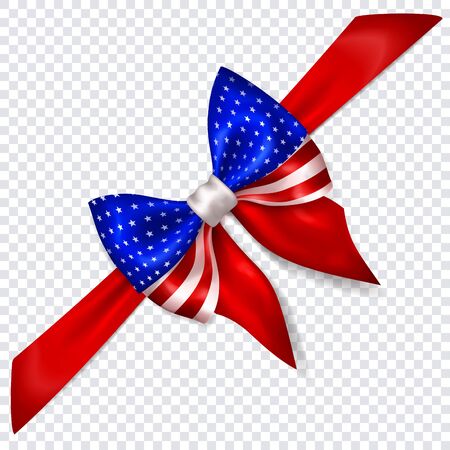 Beautiful bow in colors of USA flag with diagonally ribbon with shadow on transparent background. Transparency only in vector formatのイラスト素材