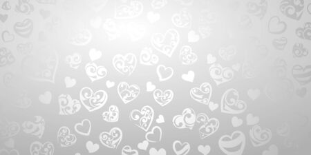 Background of big and small hearts with ornament of curls, in gray and white colorsのイラスト素材