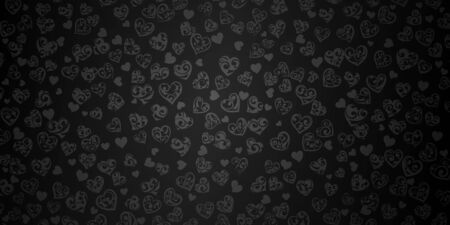 Background of big and small hearts with ornament of curls, in black colorsのイラスト素材