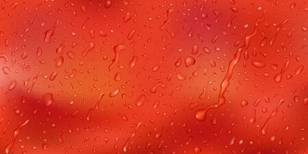 Background with drops and streaks of water in red colors, flowing down the surfaceのイラスト素材