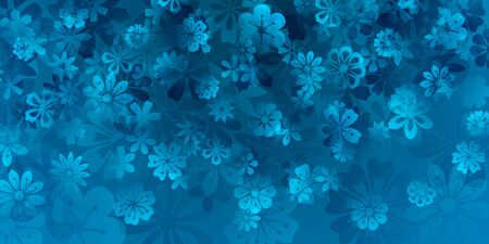 Spring background of various flowers in light blue colorsのイラスト素材