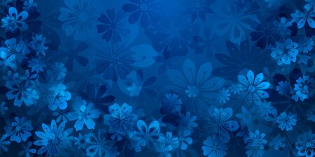 Spring background of various flowers in blue colorsのイラスト素材
