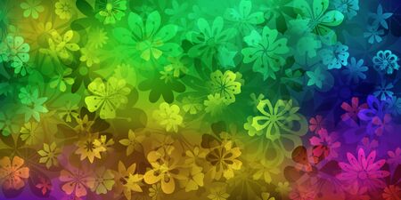 Spring background of various flowers in rainbow colorsのイラスト素材