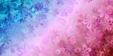 Spring background of various flowers in blue and red colorsのイラスト素材