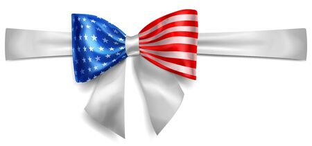Big bow made of ribbon in USA flag colors with shadow on white backgroundのイラスト素材