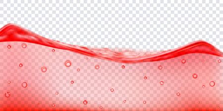 Translucent water wave in red colors with air bubbles, isolated on transparent background. Transparency only in vector fileのイラスト素材