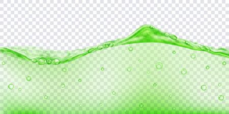 Translucent water wave in green colors with air bubbles, isolated on transparent background. Transparency only in vector fileのイラスト素材