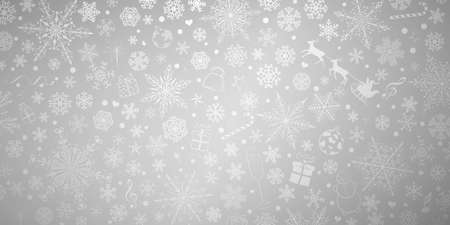 Christmas background of various snowflakes and holiday symbols, in gray colorsのイラスト素材