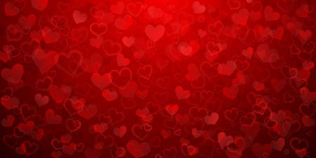Background of translucent small hearts in red colors. Valentine's day illustration