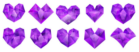 Set of purple hearts of various shape made of crystalsのイラスト素材