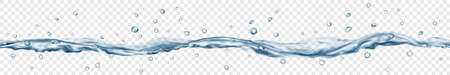 Translucent water with drops in gray colors with seamless horizontal repetition, isolated on transparent background. Transparency only in vector fileのイラスト素材