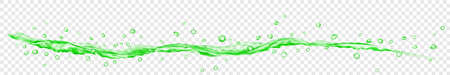 Translucent water jet with drops in green colors, isolated on transparent background. Transparency only in vector fileのイラスト素材