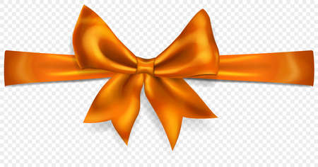 Beautiful orange bow with horizontal ribbon with shadow, isolated on transparent background. Transparency only in vector formatのイラスト素材