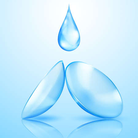 Realistic translucent contact lenses in light blue color and one big water dropのイラスト素材