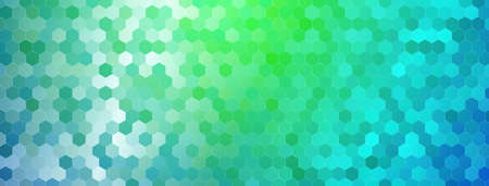 Abstract mosaic background of shiny hexagonal tiles in blue and green colors