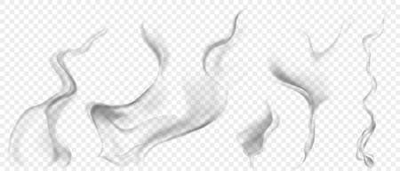Set of several realistic transparent gray smokes or steam, for use on light background. Transparency only in vector formatのイラスト素材