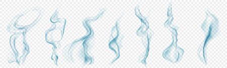 Set of several realistic transparent light blue smokes or steam, for use on light background. Transparency only in vector formatのイラスト素材