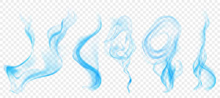 Set of several realistic transparent light blue smokes or steam, for use on light background. Transparency only in vector formatのイラスト素材