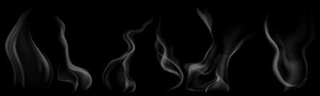 Set of several realistic transparent gray smokes or steam, for use on dark background. Transparency only in vector formatのイラスト素材