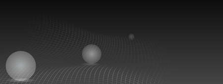 Abstract futuristic background in black and gray colors with curved mesh surface and several spheresのイラスト素材